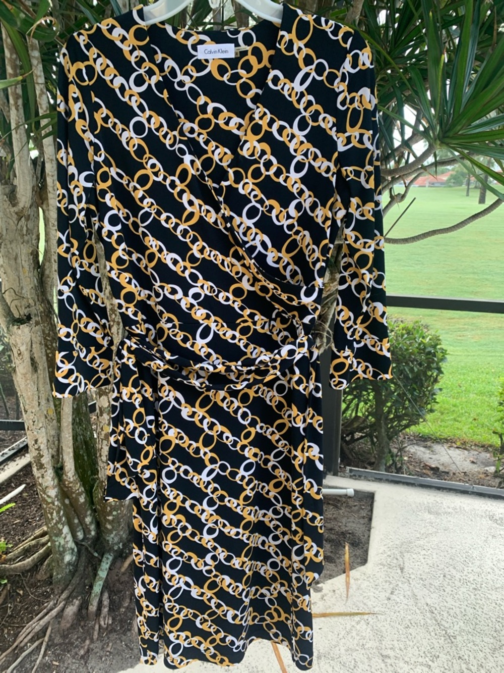 Calvin Klein Black Dress with Gold and White Chain Print